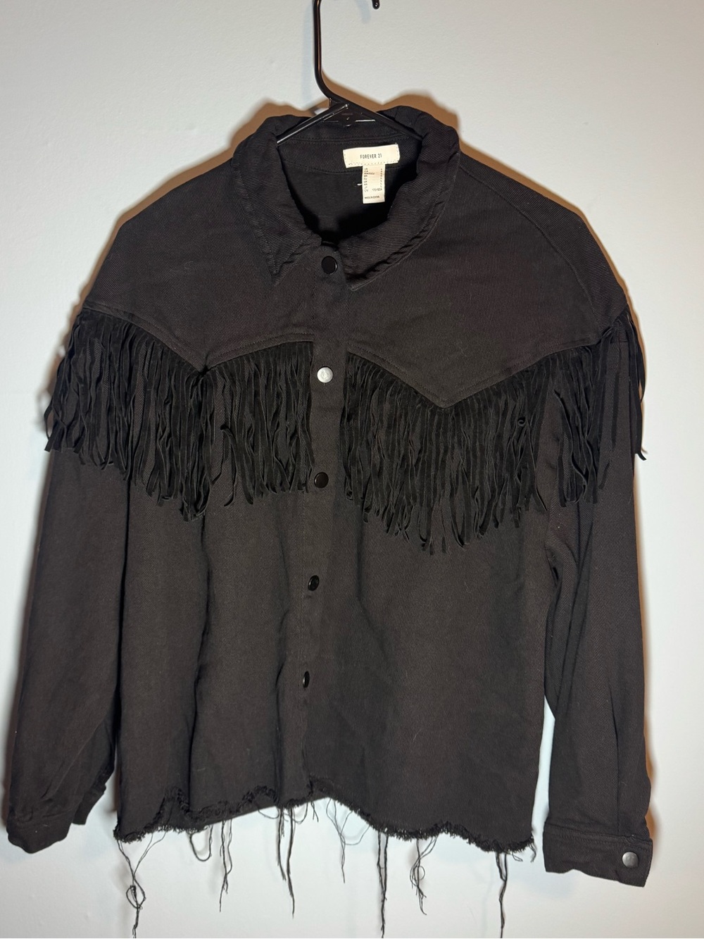 Forever 21 Black Fringe Western Shacket Jacket Large Boho Cowgirl